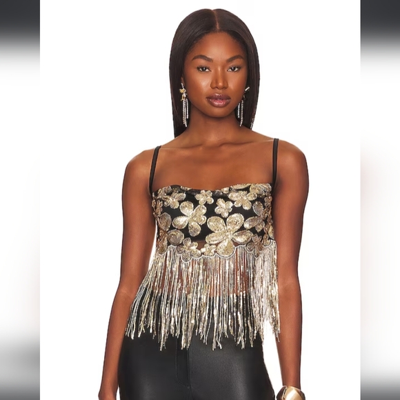 For Love And Lemons Tops - FOR LOVE AND LEMONS  Fringe Crop Top, Bustier, Gold Sequins, NWTs, Size S